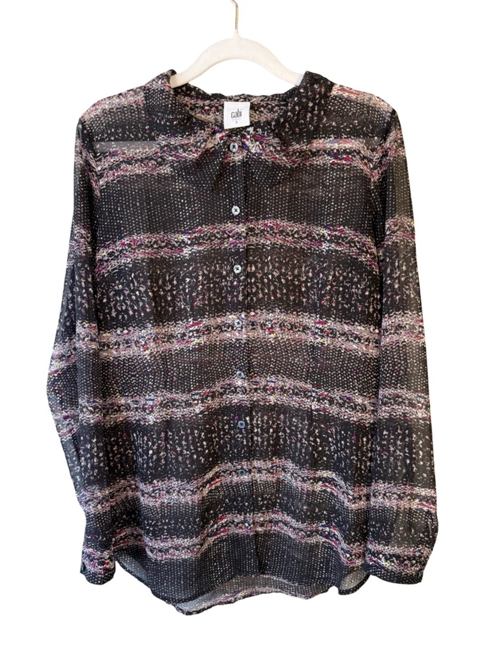 CAbi Sheer Blouse with Pink, Blue & White Speckle Print Size S Lightweight - Picture 2 of 14